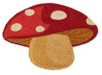 Fisura – Mushroom Shaped Entrance Mat, dirt trapper door mats indoor & outdoor, home entrance doormat, Original Coconut Fiber Doormat with PVC Non-Slip Backing, Hand-Painted, 70x40 cm (Red)