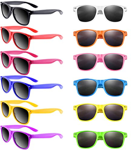 Morcheiong Paquete de 12 lentes de sol de colores neón, regalo para fiestas y playa, relleno de bolsas de regalo, divertido