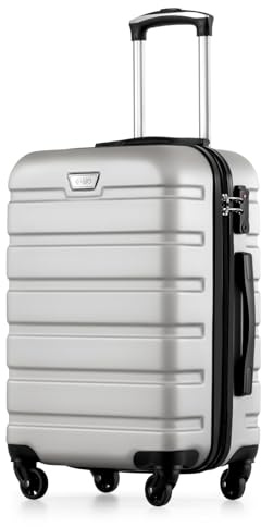 COOLIFE 20 Inch Carry On Suitcase ABS+PC Hardshell Lightweight Durable with 360°Rubber Spinner Wheels YKK Zipper Telescopic Handle TSA Lock Cabin Luggage for EasyJet (Bright Silver, S(56cm 38L))