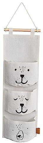 Love IT Store IT - Premium - Hängeorganizer mit 3 Taschen - Organizer hängend für das Kinderzimmer aus Stoff - Mit Motiv und 3 großen Taschen - Beige - 58x20 cm (LxB)