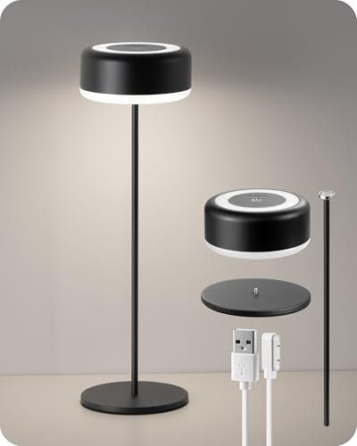 EDISHINE Rechargeable Table Lamp, LED Touch Bedside Lamp, 2 Color Modes, Dimmable Small Lamp for Living Room, Bedroom, Patio, Camping, 4400mAh, Black