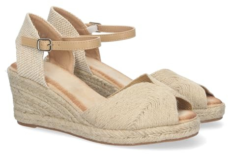 shoes&blues.es Sandalia de Cuna Elegantes y Comodas para Mujer, con Hebilla Ajustable, Cuna de Yute, Diseno Metalico.