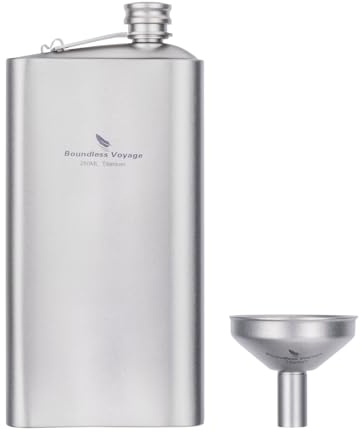 Boundless Voyage Titan-Flachmann für Herren, ultraleicht, auslaufsicher, Flagon mit Schraubverschluss und Trichter, Party, Likör- und Spirituosenflasche, 250 ml, D-Ti3074D