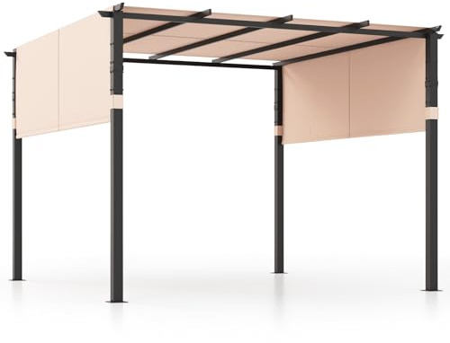 HOMASIS Gazebo 3x3 M, Pergolato da Giardino con 2 Pannelli Impermeabili con Protezione Solare, Struttura in Metallo con 8 Picchetti, Tenda da Giardino per Terrazzo, Patio, Balcone (Beige)