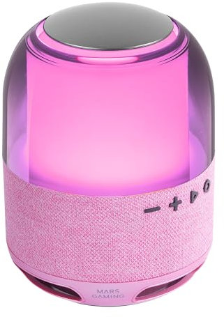 MARSGAMING MS-FLOW, Altoparlante Portatile Bluetooth 15W, Illuminazione Orbilight RGB 360°, Suono Potente Driver DeepBass da 57mm, Altoparlante Gaming Compatto Bluetooth 5.3 e MicroSD, Rosa