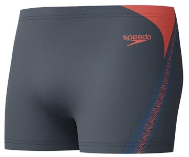 Speedo Hyperboom Splice Aquashort para Hombre, Grey Lead/Neon Coral, 36