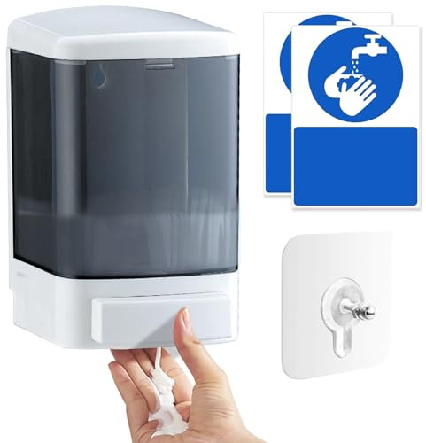 Xerteam Dispenser di sapone da 1000 ml, montaggio a parete, dispenser manuale di disinfettante per le mani, per casa, ufficio, scuola, metropolitana, hotel, shampoo, gel doccia (bianco)