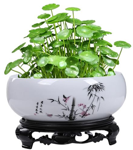 Muzrunq Lotusschalen zum Pflanzen in Wasser im Innenbereich, chinesischer Keramik Bonsai Schale Lotusblume Samen Pflanzer mit Ständer, Hydroponic Bonsai SchüSsel Lotusblume (style2)