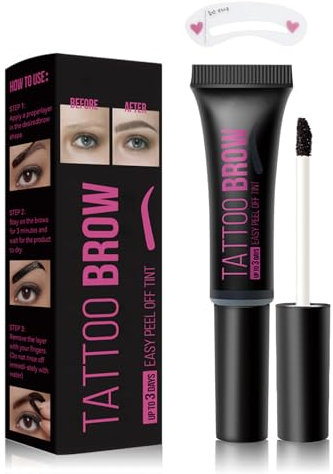 Eyebrow Tattoo Brow Tint Dark Brown Peel Off with Eyebrow Stencil– Waterproof Smudge Proof Eyebrow Stain Semi Permanent Brow Dye Kit For Natural Looking Eyebrows That Lasts Up For Days