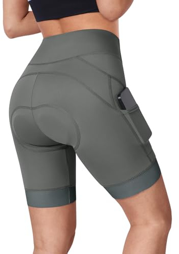 BERGRISAR 4D vadderade cykelshorts dam cykelshorts med fickor cykel cykelshorts, Grå, S