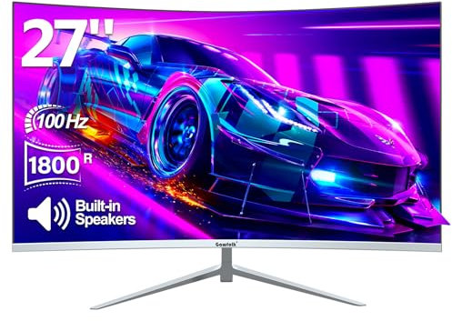 Gawfolk Curved Monitor 27 Zoll 100Hz mit Lautsprecher, Weiß 1800R Gebogen Gaming PC Bildschirm FHD 1080P, Computerbildschirm mit Eye Care Technologie HDMI DP, unterstützt VESA