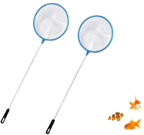 PARENCE.- Lot de 2 Épuisettes d'Aquarium à Maille Fine – Idéale pour Poissons et Nettoyage - Longueur Totale 36cm - diamètre 11,5cm - 2 Pièces, aléatoire