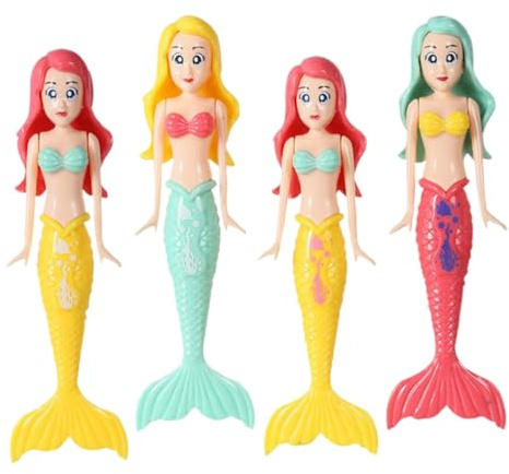 DOKRIN Anneaux et jouets de plongée Un ensemble de 4 jouets sous-marins lumineux en forme de sirène, parfaits pour les piscines et les baignoires, pour s'amuser en famille et en groupe.