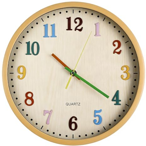 GBKDQQ Reloj de pared para niños, reloj de aprendizaje de 30 cm, con números 3D, sin ruido de tictac, silencioso, reloj de pared para niños, diseño de aspecto de madera, para niños, niñas, dormitorio