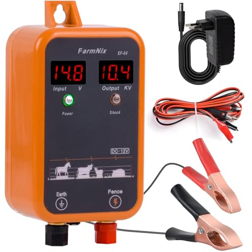 FarmNix Energizador de Cerca Eléctrica 12V con pantalla LED digital, 1J