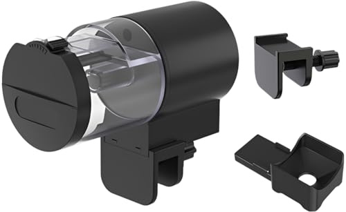 Comedero automático de peces para acuario, dispensador automático inteligente de plástico negro de 100 ml con temporizador de precisión de 7 engranajes, diseño de protección contra la humedad, 4.7 x