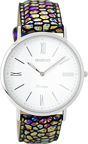 Oozoo Vintage Damenuhr Lederband 40 MM Weiss/Rainbow C8941