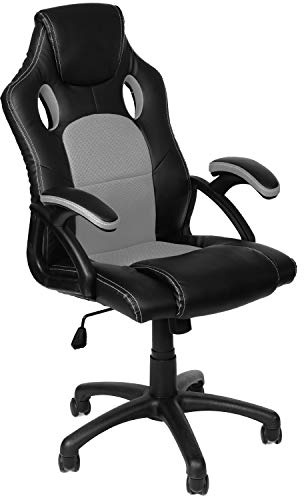 Panorama24 Gamer Stuhl Gaming Schreibtischstuhl Chefsessel Bürostuhl Ergonomisch, Grau, 9 Farbvarianten, gepolsterte Armlehnen, Wippmechanik, belastbar bis 150 kg, Lift TÜV geprüft