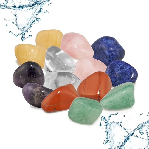 Große Wasserstein-Mischung | 100% natürliche Trommelsteine | Heilsteine Set mit den 7 beliebtesten Chakra Steinen | 300g Edelsteine für Trinkwasser | Premium Wassersteine zur Wasseraufbereitung (300g)