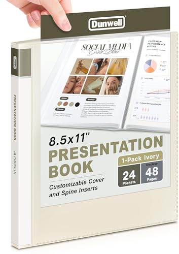 Dunwell Presentation Binder 24-Pocket, Displays 48 Pages, 8.5x11 Portfolio Binder with Plastic Sleeves, Storage and Organizer for Documents, Certificates, Projects, Photos (Ivory)