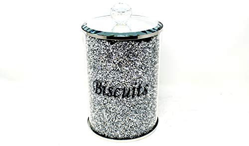 Amazing Gift Silver Diamond Crushed Biscuit Canister Jar Tin Kitchen Storage Silver Trimmings Crystal Filled