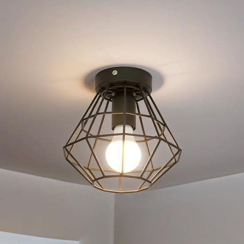 Licht-Erlebnisse Deckenleuchte Schwarz Metall Ø 20 cm geometrisch Retro E27 Wohnzimmer Flur Deckenlampe Beleuchtung