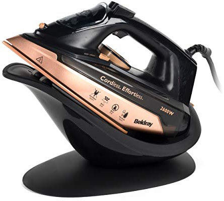 Beldray Ferro da stiro a vapore portatile 2 in 1 - Grande stazione a vapore senza fili, piastra in ceramica, serbatoio dell'acqua da 300 ml, uso con cavo/senza fili, 2600 W, BEL0747NRGFVDE