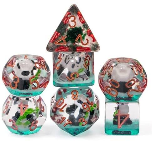 World of Dice - Pen and Paper Würfel Set, Panda Edition, 7-teiliges polyedrische Rollenspiel-Würfelset, mit niedlichen Pandabären-Design, für DND, DSA, Rollenspiele, und mehr