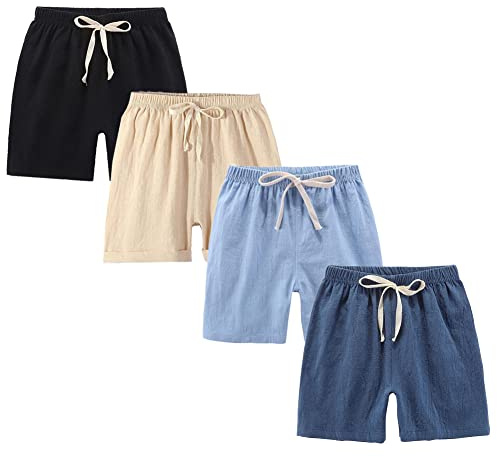 FedMois Pantaloncini in Cotone Bambini e Ragazzi, Confezione da 4, Nero Blu Beige e Blu Scuro, 5 Anni