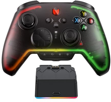BIGBIG WON Trådlös styrenhet, Rainbow 2 Pro PC-styrenhet, 6-axlad gym, halleffekt utlösare, ALPS Joystick, 3,5 mm ljud, spelkuddar för PC Windows/Android/iOS/Switch Pro-styrenhet med laddningsstation