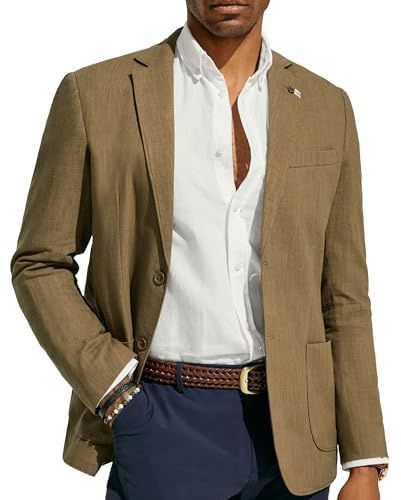 PJ PAUL JONES Mens Sport Coats and Blazers Classic Fit 2 Button Cotton Blazer Breathable Unlined Linen Blazer Jacket Dark Khaki L