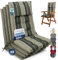 Beautissu 4er Set Premium Hochlehner Auflage mit Kopfpolster 120x50cm Sun-HL – 8cm Dick Polster Gartenstuhlauflage rutschfest Befestigungsbänder UV-Lichtechtheit 5 – Robust Stoff Grün Gestreift