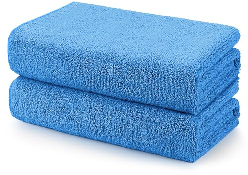 HOMEXCEL Handdukar för bilar, 2-pack professionella mikrofiberhanddukar för bilar, repfria, mycket absorberande torkhandduk för bilar, SUV:ar, husbilar, lastbilar och båtar, 79 x 61 cm, blå