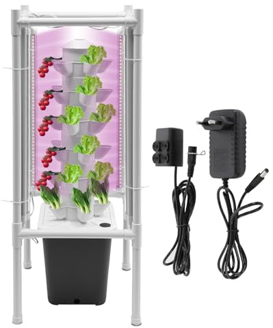 VonVVer Hydroponic Growing System mit Licht 30 Pods - Vertikal Hydroponik Turm mit 10L Wassertank Garten Hydrokultur Anbausystem Aeroponik Anbauset Aeroponics Growing Kit für Kräuter, Obst (Grau)