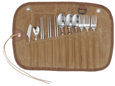 Borsa portautensili – Borsa portautensili per posate da viaggio | Borsa portautensili da appendere con scomparti multipli per esterni, borsa per posate riutilizzabile, Ca