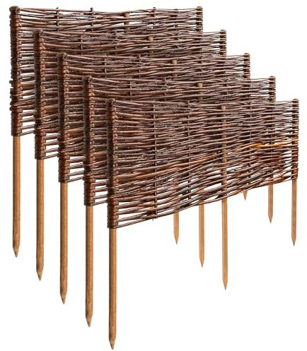 Creative Home Set di 5 Recinzioni in Vimini | 60 x 30 cm (+/- 1 cm) | Staccionate da Giardino per Delimitare Aiuole | Bordo Prato | Recinzione Decorativa | Ideale per il Giardino