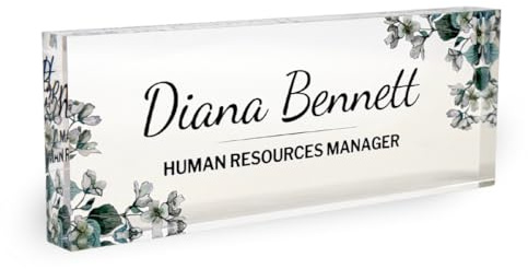 Customized Clear Acrylic Thick 8x3 Desk Name Plate Block - Professional Office Decor - Customized Acrylic Plate Gift for Teacher Co-workers Valentines Day (White Flowers)