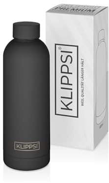 KLIPPSI® Trinkflasche Edelstahl 500ml, isolierte Thermoflasche, 12h warm 24h kalt, auslaufsicher, langlebig, BPA frei und wiederverwendbar, ideal für Sport, Schule, Reisen und Outdoor(Schwarz)