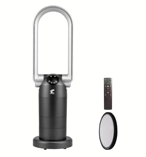 Ocean Loong Bladeless Tower Fan Heater and Cooler with HEPA Air Purifier - Remote Control Timer Oscillation & Tilt Head Thermostat for Home Bedroom Energy Efficient, 29 Inches 1500W Black