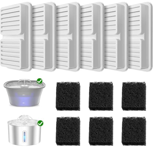 BalimoPet ersättningsfilter för kattfontän (2,2 l/2,5 l). 6 aktivt kolfilter + 6 skumfilter. Fyrfaldig filtrering för alltid färskt och rent vatten