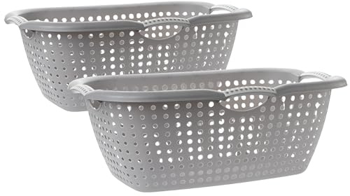 Sustania Wäschekörbe 2er Set - 60x40x24cm Kunststoff Wäschewanne Grau mit Belüftungslöchern und Ergonomischen Griffen, Made in EU