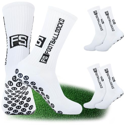 WGIJXA 2 Paires Chaussette Antidérapante Foot Blanc, Chaussettes Antidérapantes Foot Homme 39-46 Respirantes, Chaussette Grip Rugby Football Sport Antiderapante Adulte Homme Femme