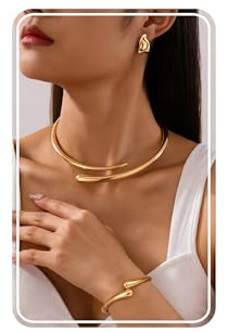 LOLIAS Ensemble Collier Femme Boucles d'oreilles Bracelet Or Boucle d'oreille Manchette Bracelet Bras Collier Doré Parure Bijoux Or Cadeau Femme Halloween