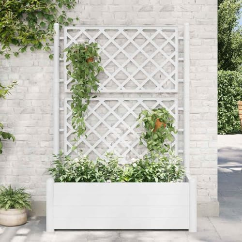 Mokuyary Fioriera con traliccio, 100 x 43 x 142 cm, in PP bianco, letto rialzato da giardino, vassoio di piantagione per coltivare fiori, erbe grasse, terrazza, patio, balcone
