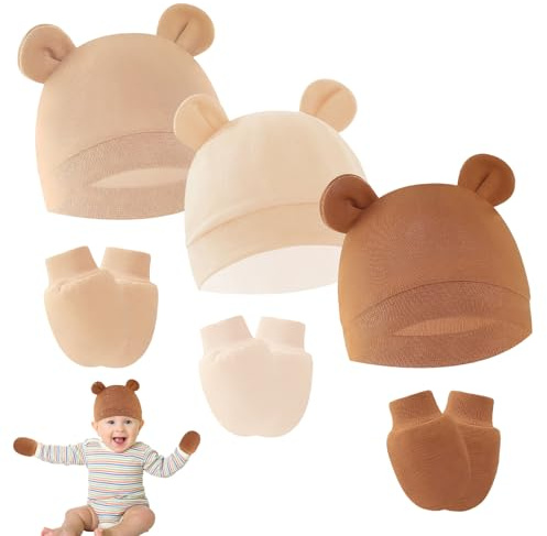 Bonnet Bebe pour Naissance, 6 pièces Bonnet pour Naissance Garcon, Moufle Bebe pour Naissa nce, Bon Net Bebe, Bon Net De pour Naissan ce Et Moufles, Convient aux bé bés de 0 à 6 Mois, Taille Unique.