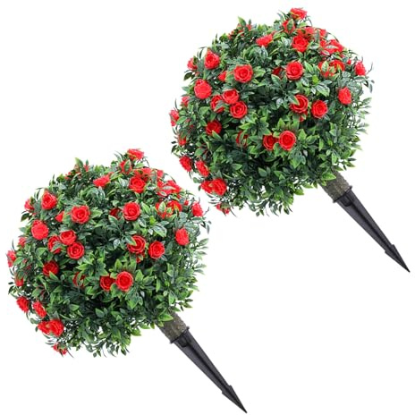 RASTKY Albero Artificiale di Arte Topiaria con Terra, 17,7 Pollici PE Pianta Finta Arbusto Finto Cespuglio Giardino Portico Arredamento Cortile, Set di 2 Arbusti Finti