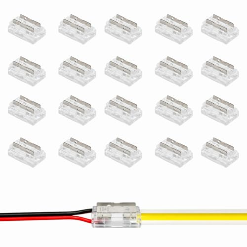 LYMISPIYA - Lote de 20 conectores LED de 2 pines de 8 mm para cinta SMD/COB, accesorios sin soldadura en L/T/cruz, conector de cinta de 8 mm, montaje rápido para banda SMD/COB, compatible con 0-36 V