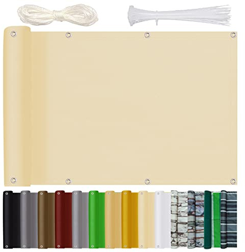 Bluecool Telo Frangivento per Balconi 80x400cm, Frangivista per Balcone Giardino con Fascette e Funi Impermeabile Protezione Solare Protezione Vento per Balcone Piscina Giardino, Beige