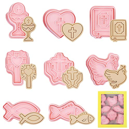TOPJOWGA Molde de Galletas Cristianas, 8 Piezas Cortadores de Galletas Niños, Cortadores de Galletas de Cristiano, Paloma, Cruz Cortador de Pastel de Galletas para Cookie, Pasteles, Fondant