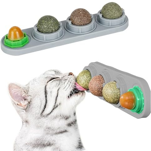 MisFun Katzenminze Ball, Catnip, Katzen Zubehör, 4 in 1 Katzenminze Ball für Katzen Set, Catnip Balls Toys für Katze, für Katzen, Kätzchen, Zähne Putzen und den Magen Schützen (Grau)